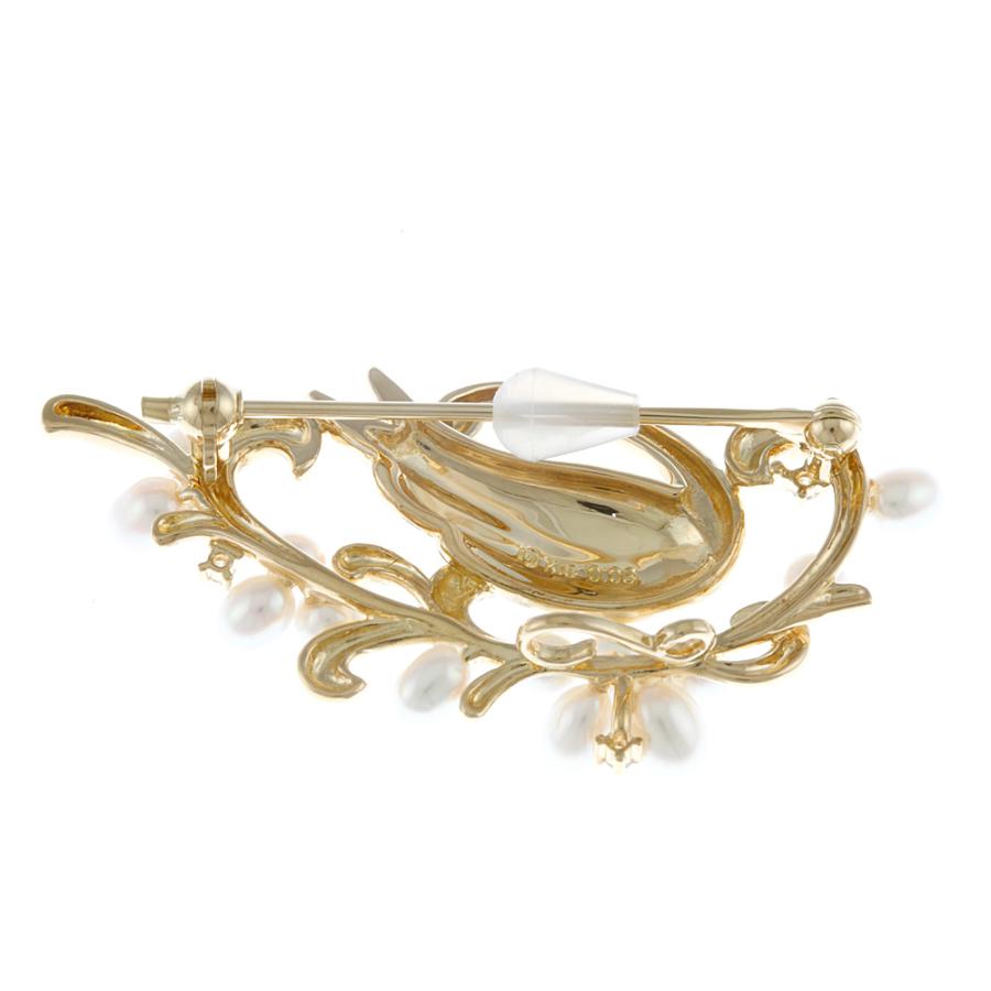 タサキ K18 ブローチ ダイヤモンド 0.03ct パール 白鳥 18金 K18