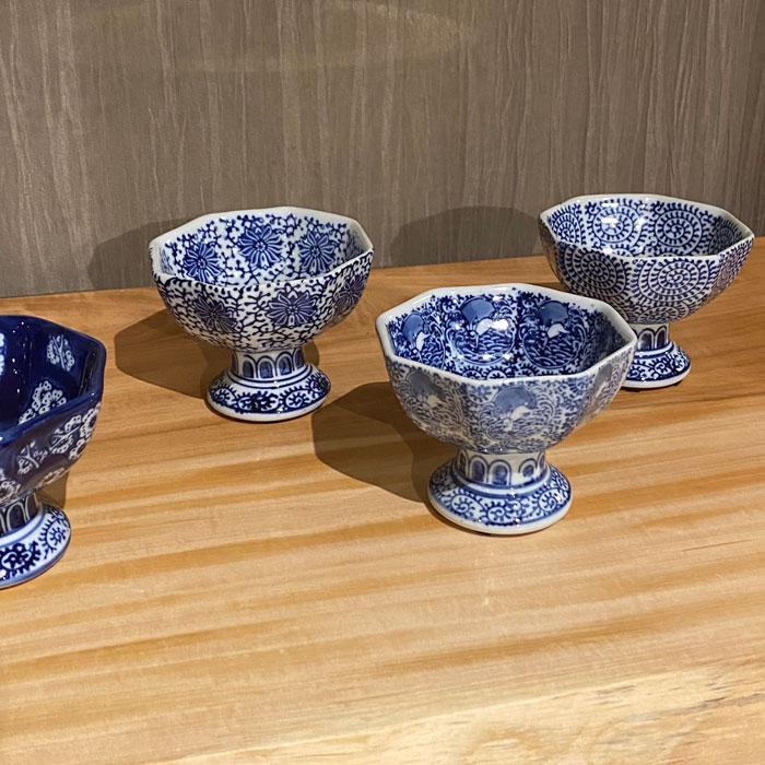 青花八角 ミニ杯洗6点セット 杯洗 盃洗 ミニ 6点セット ミニ植木鉢