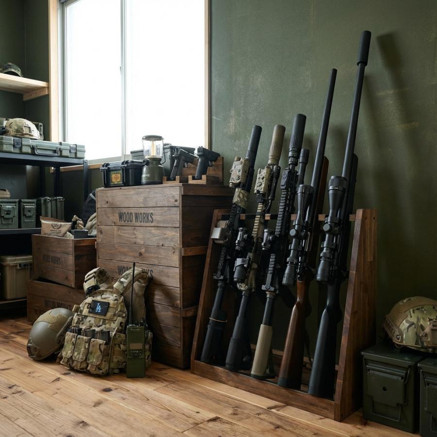 WOODWORKS ガンラック 5丁掛 ( 色：ブラウン ) 木製 日本製