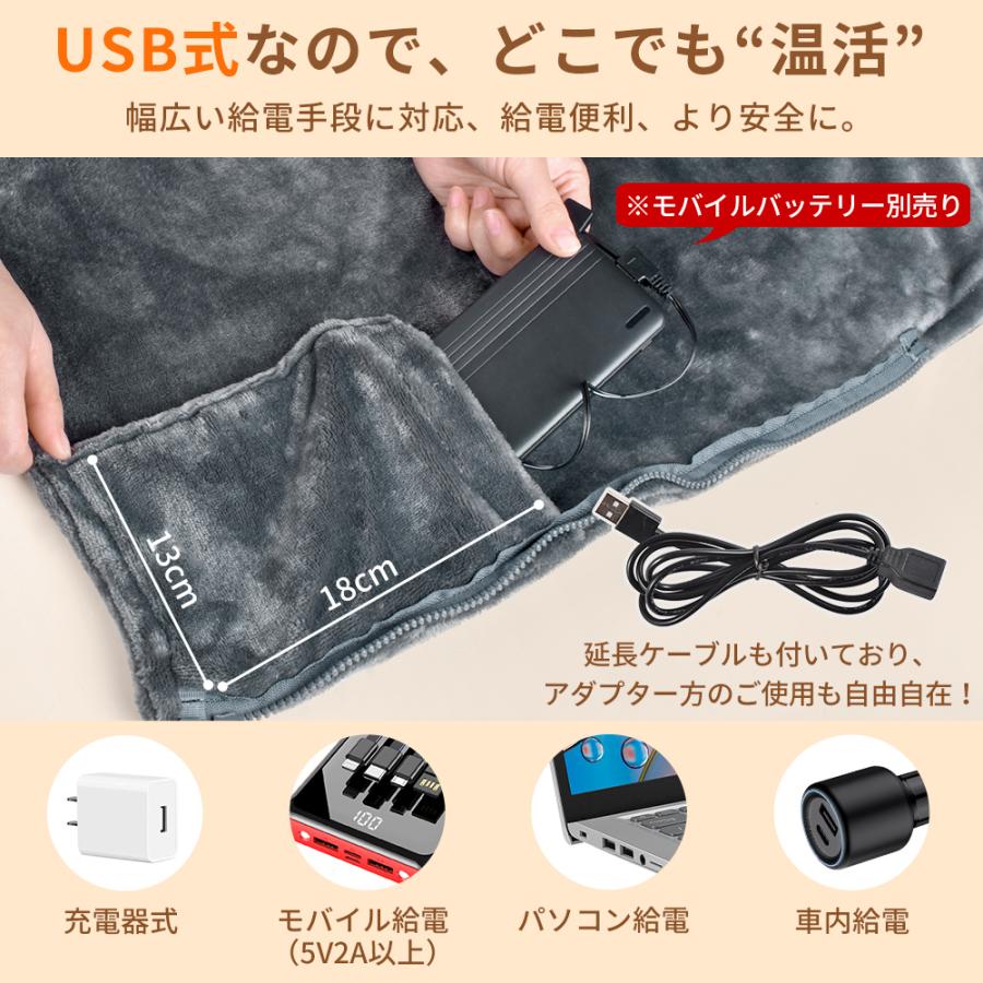 Hokonui 即納 電気毛布 ひざ掛け USB給電 電気ブランケット 160×80