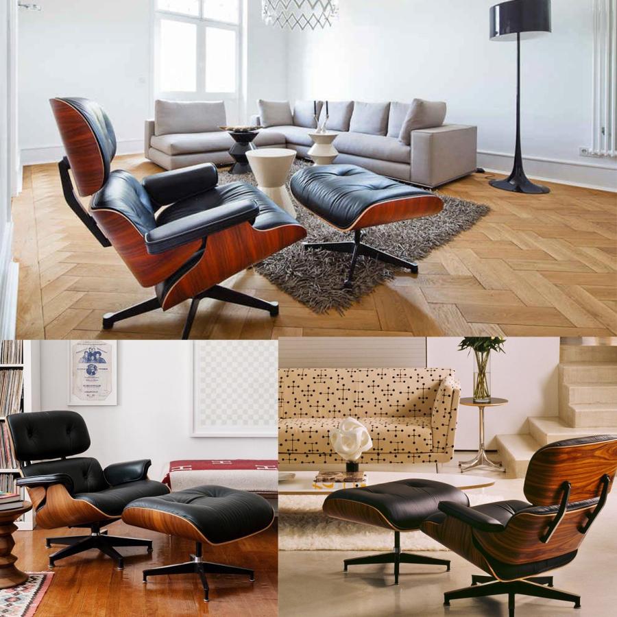 イームズ 本革張り ラウンジチェアー オットマン付き ソファ ミッド