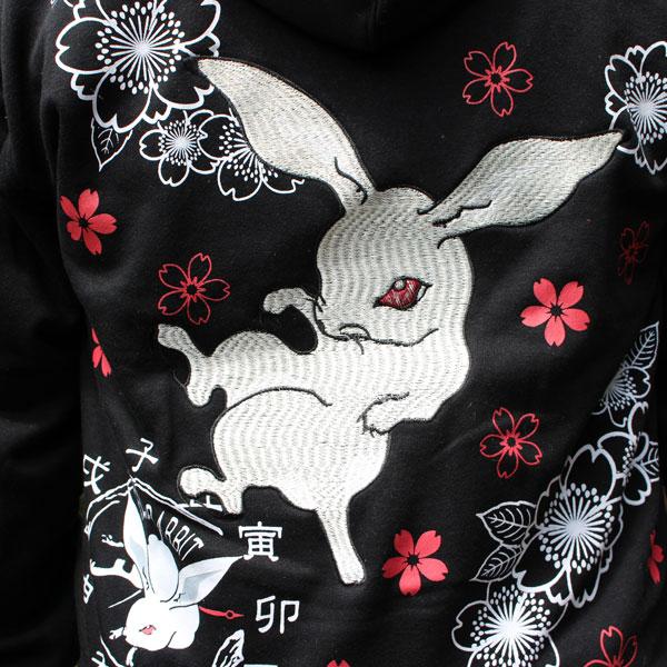 和柄 パーカー 和柄刺繍パーカー【ZP211-4】スカジャン 赤眼うさぎ柄