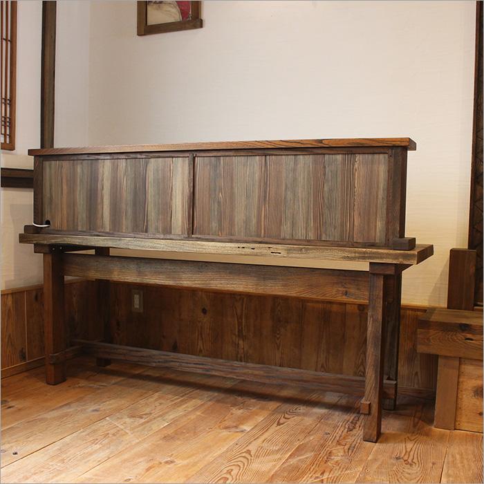 手彫り欄間と古材を使用した和風カウンターテーブル ケヤキ 無垢材 和