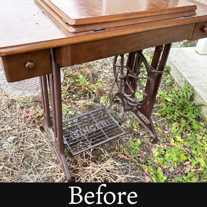 足踏みミシン脚 テーブル 無垢材 天板 アイアン家具 アンティーク