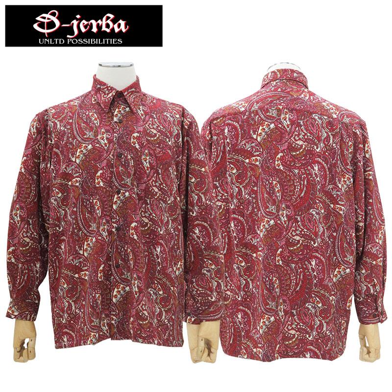 25％OFF／ジェルバ ペイズリー柄長袖シャツ 391026 えんじ(65) モス
