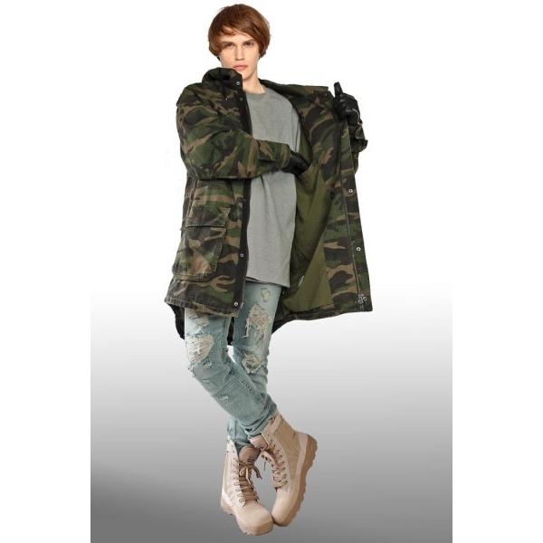 カモフラージュ （迷彩）のフード付 モッズコート ビッグシルエット