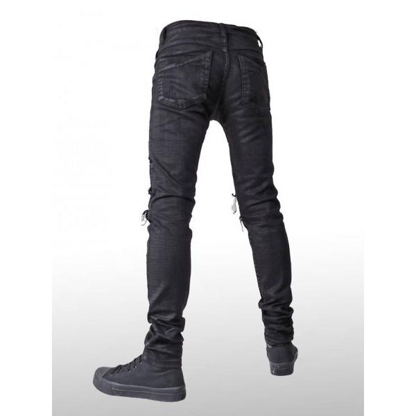 ブラック スキニー ダメージ デニム クラッシュ ジーンズ PU