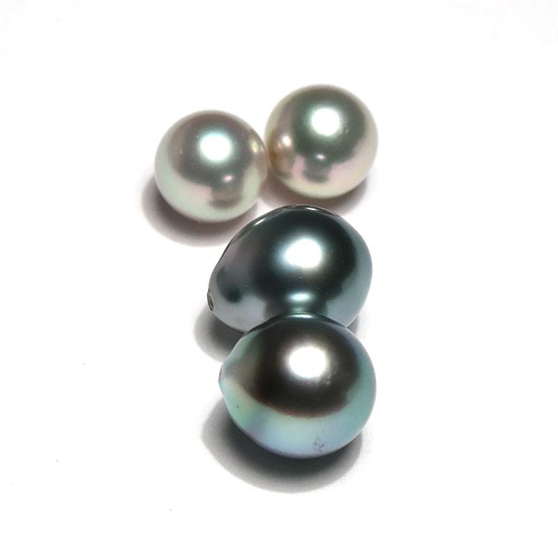 宝石ルース ブラックパールルース黒蝶真珠4珠 ラウンド形幅7.3mm、7.4