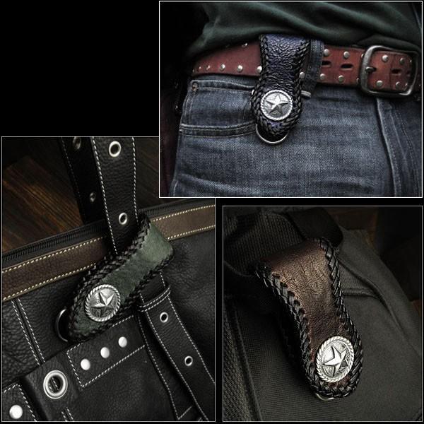 レザー クロコダイル ベルトループキーホルダー 本革 ワニ革 コンチョ