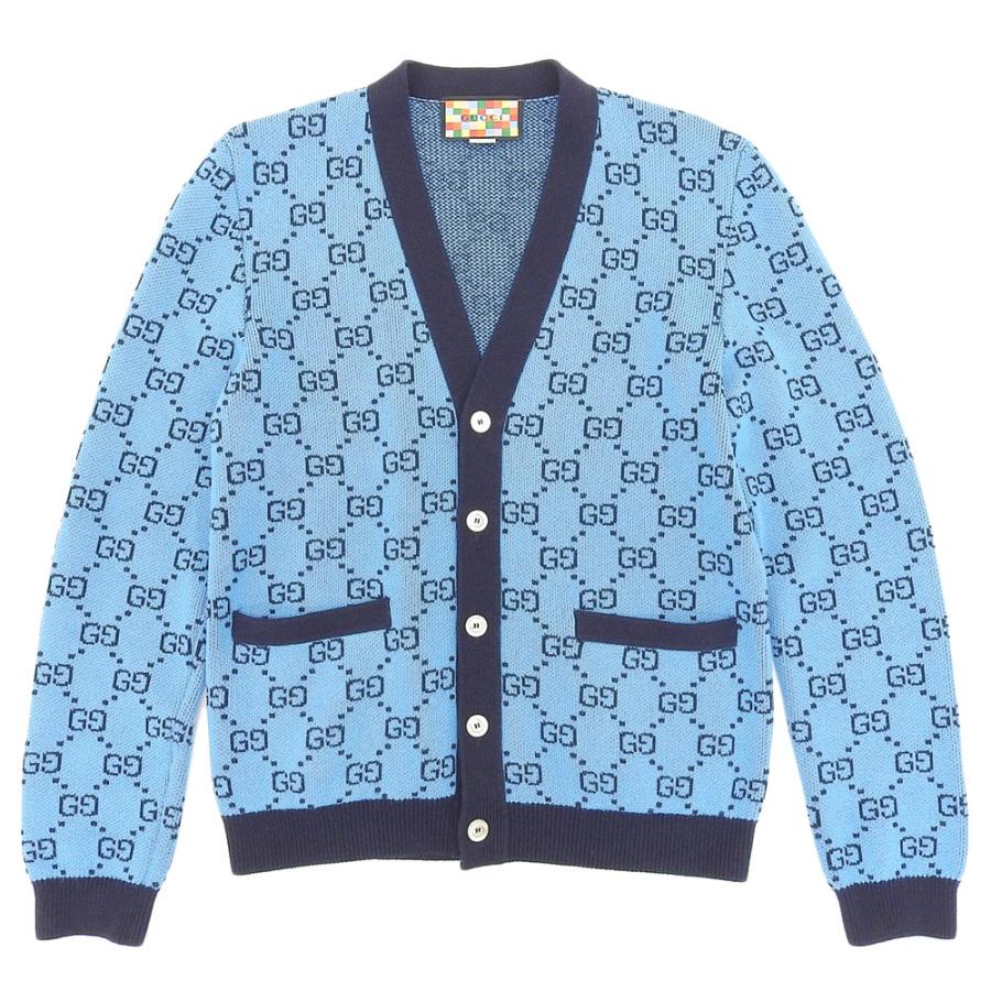 GUCCI（グッチ） 美品 GG柄 ニット カーディガン メンズ ライトブルー