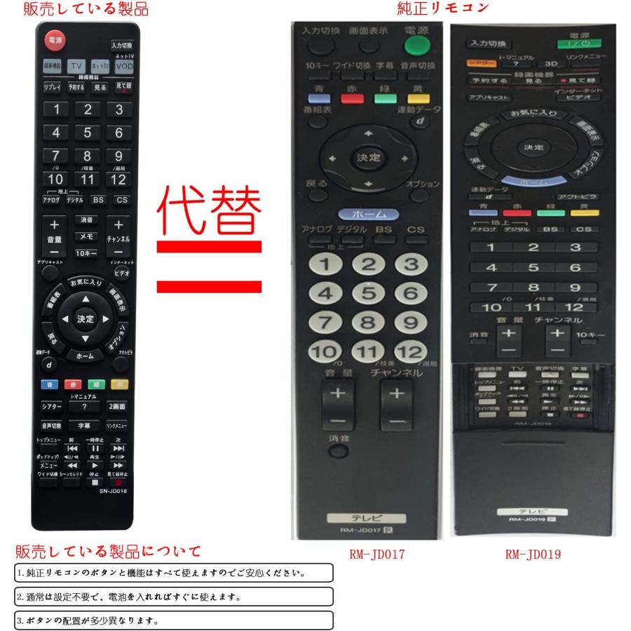 互換品 ソニー テレビ ブラビア RM-JD018 RM-JD016 RM-JD010 RM-JD017