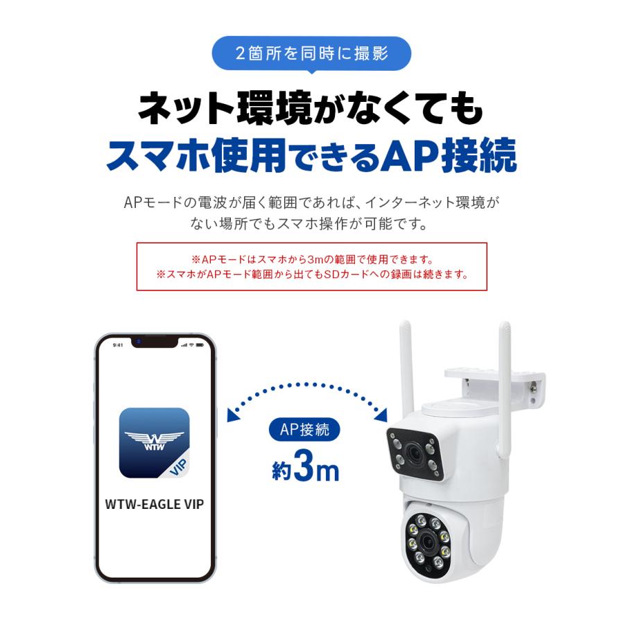 WTW 塚本無線 防犯カメラ Wレンズ 400万 屋外 Wi-Fi パンチルト SD