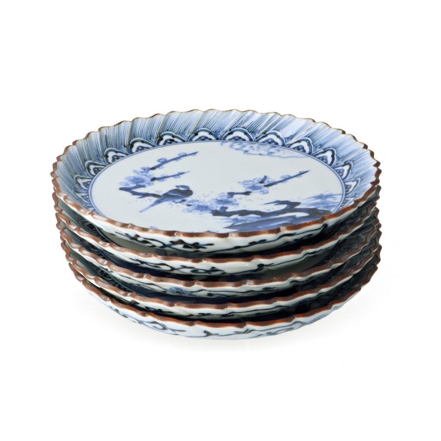 九谷焼 取皿揃 藍九谷梅鳥図 / 山本長左 ｜ 皿 中皿 17cm 5枚セット