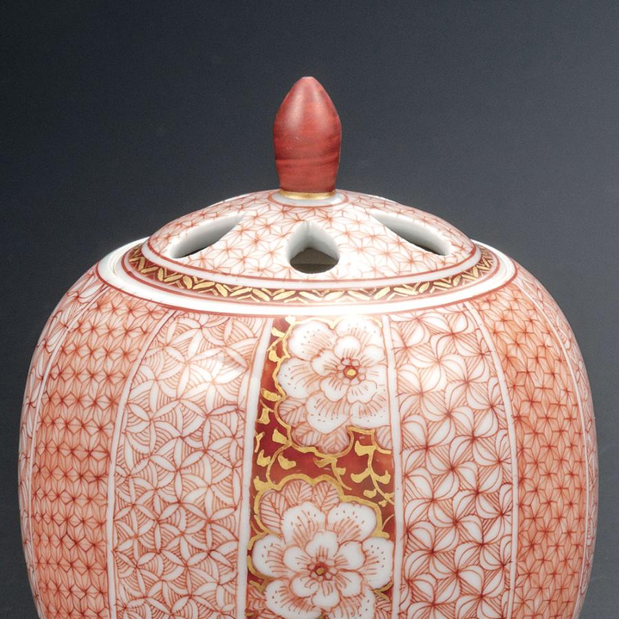 九谷焼 3.5号香炉 赤絵細描咲華文 / 福島礼子｜ 香炉 仏具 人気 ギフト