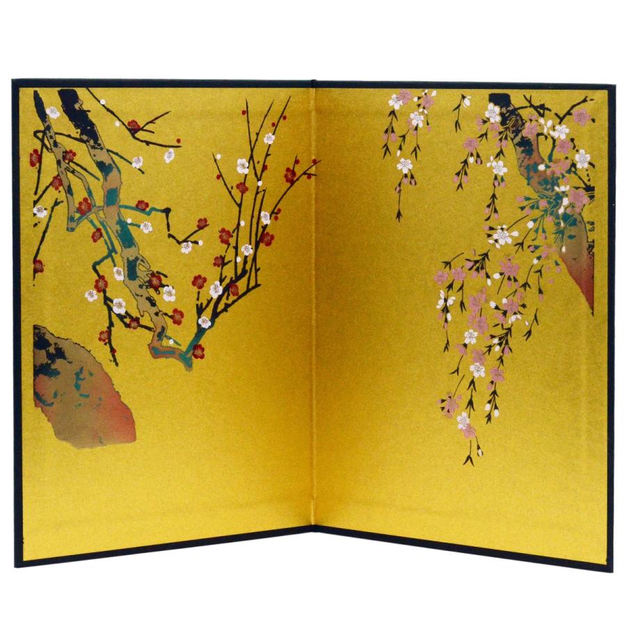 ミニ金紙蒔絵紙屏風 梅に桜 二曲 高さ21cm [CP45] : 人形の東籬 - 通販