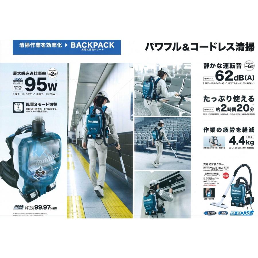 マキタ（makita） 18V+18V→36V 充電式背負クリーナ VC261DZ 本体のみ
