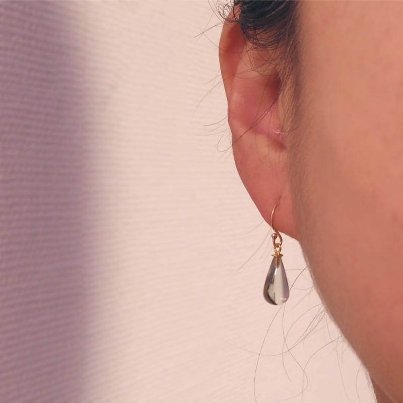 ピアス レディース 14KGF 天然石 グリーンクォーツ ドロップピアス