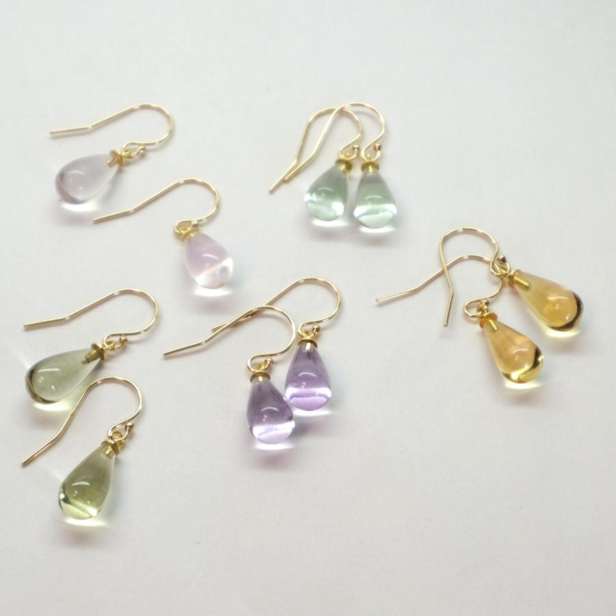 ピアス レディース 14KGF 天然石 グリーンクォーツ ドロップピアス