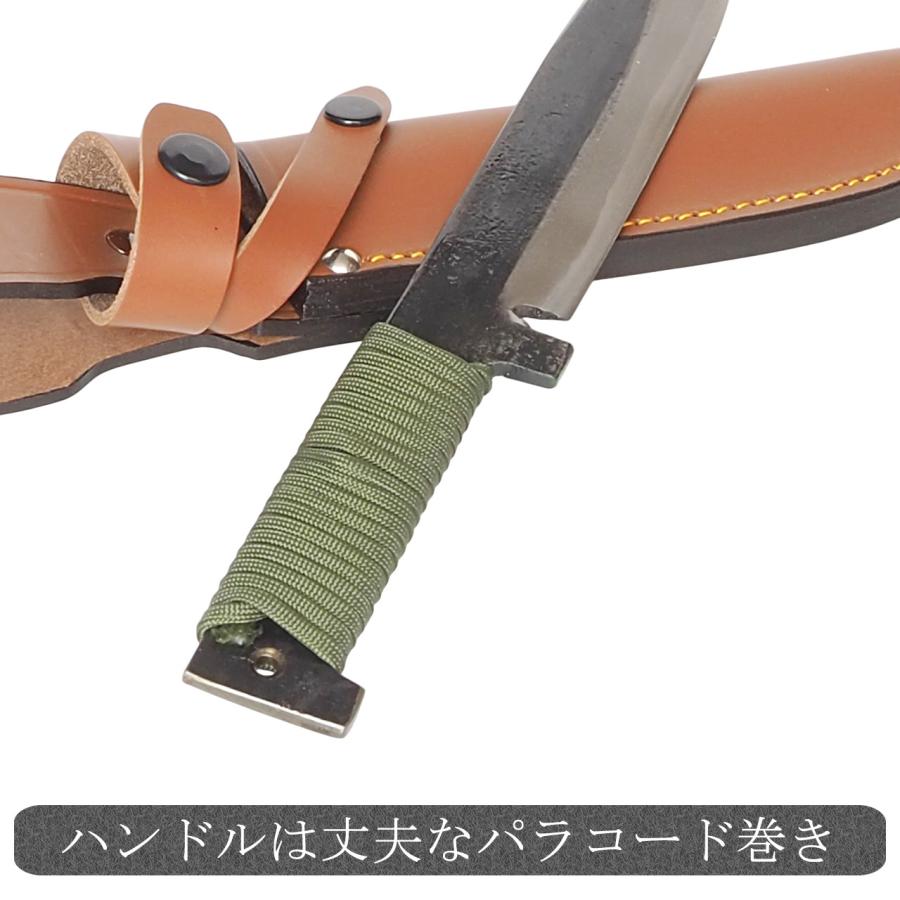 アウトドアナイフ ロープ巻き柄 刃長16cm 青紙 フルタング シース