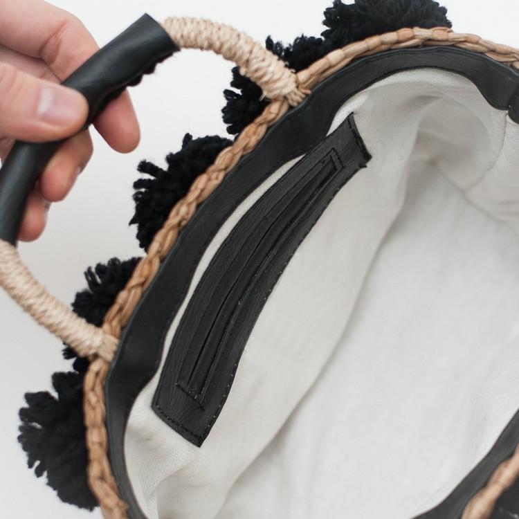 かごバッグ カゴバッグ レディース バンクアン 巾着 ポンポン付き