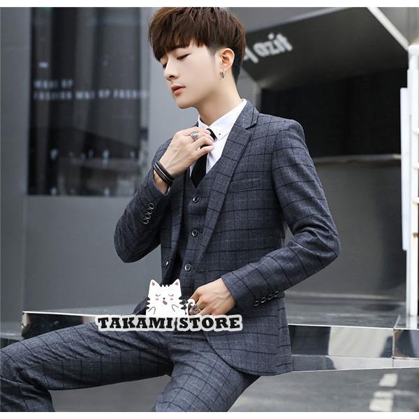 メンズスーツ スリーピース スーツ チェック柄 ボーダー柄 カジュアル