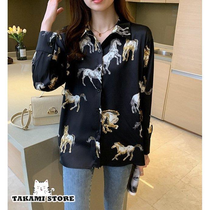柄シャツ アニマル柄トップス 襟付き シャツ ブラウス レディース 長袖