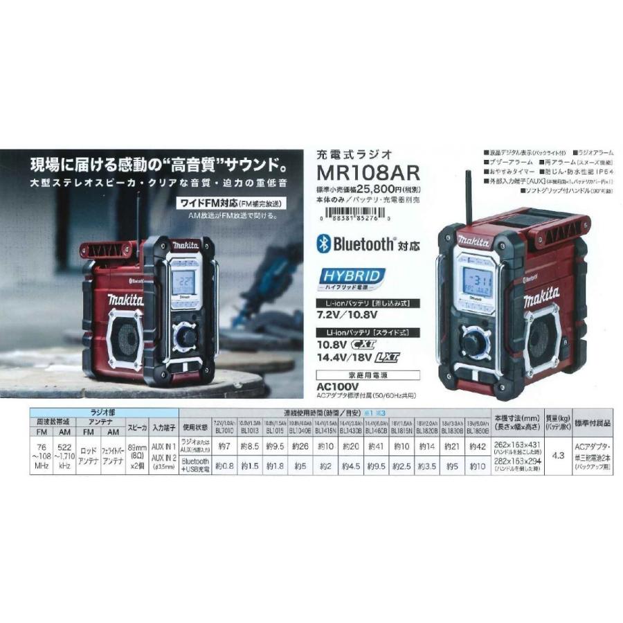 マキタ（makita） MR108AR 充電式ラジオ 限定色オーセンティックレッド