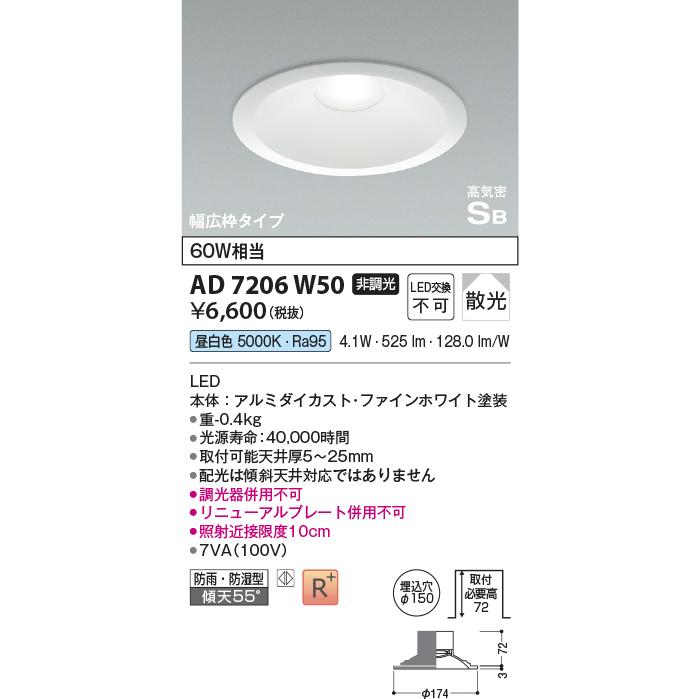 KOIZUMI（コイズミ） ☆コイズミ AD7206W50 [屋内屋外兼用] LEDダウン