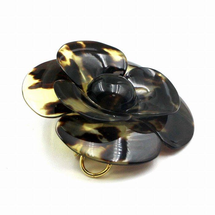 本べっ甲 花 ブローチ 縦55×横55ミリ (のし等ギフト対応無料）オニキス