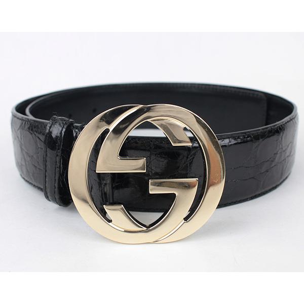 GUCCI（グッチ） インターロッキングG バックルベルト クロコダイル 黒