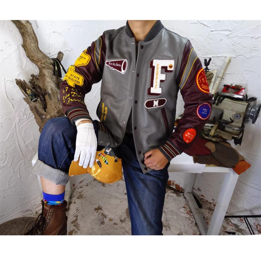 レザースタジャン 本革 スタジアムジャンパー スタジアムジャケット 革