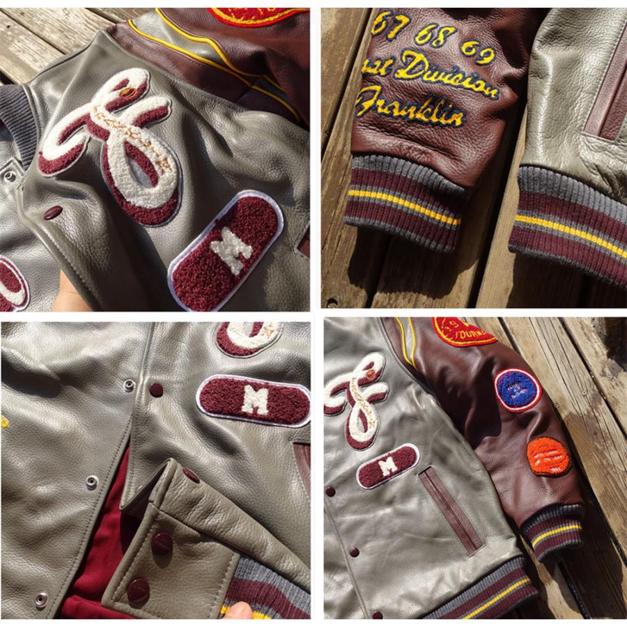 レザースタジャン 本革 スタジアムジャンパー スタジアムジャケット 革