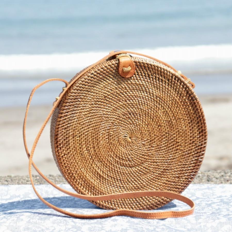 アタ ラウンドバッグ バリ ラタン(籐) かごバッグ バティック柄 バリ島