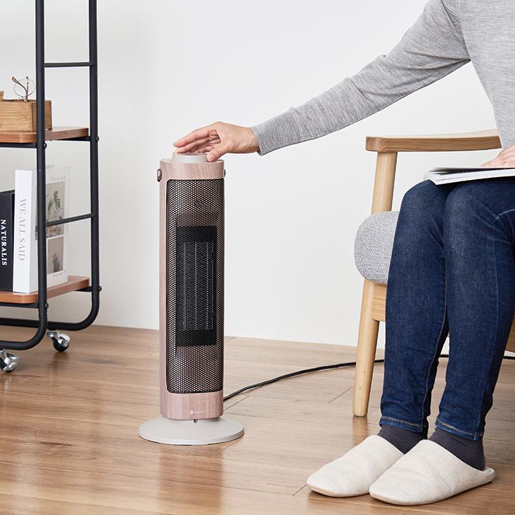 タワー型セラミックファンヒーター&ファン -Premium WOOD- プレミアム