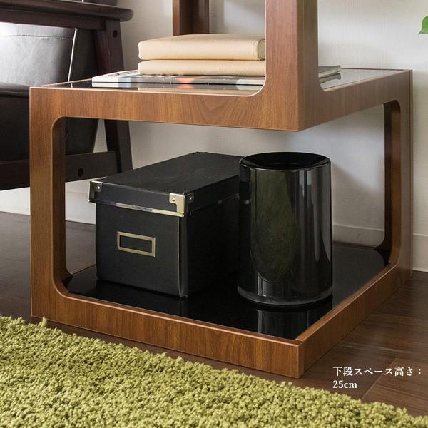 サイドテーブル ブラウン S字型 ブラックガラス天板 ミニテーブル