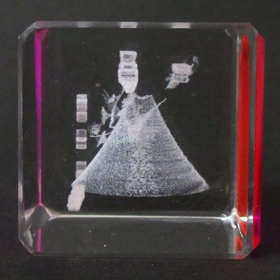 3Dクリスタル 富士山 鶴 ピンク スクエア型 ガラス オブジェ ペーパー