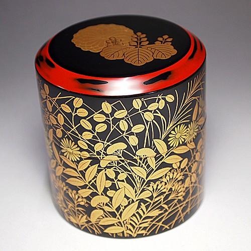 送料無料 （茶道具/茶器/棗） 山中塗 菊桐秋草蒔絵 面中次 和田寿峰作