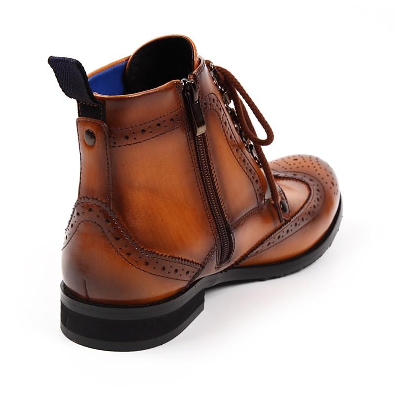 日本製 本革 メンズ ウィングチップ ブーツ . サイドジップ