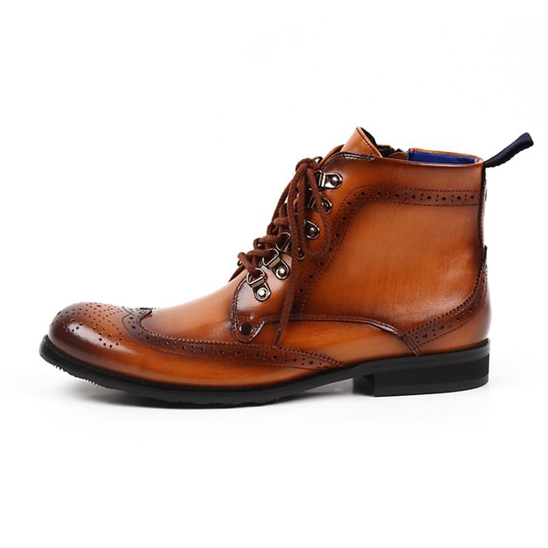 日本製 本革 メンズ ウィングチップ ブーツ . サイドジップ