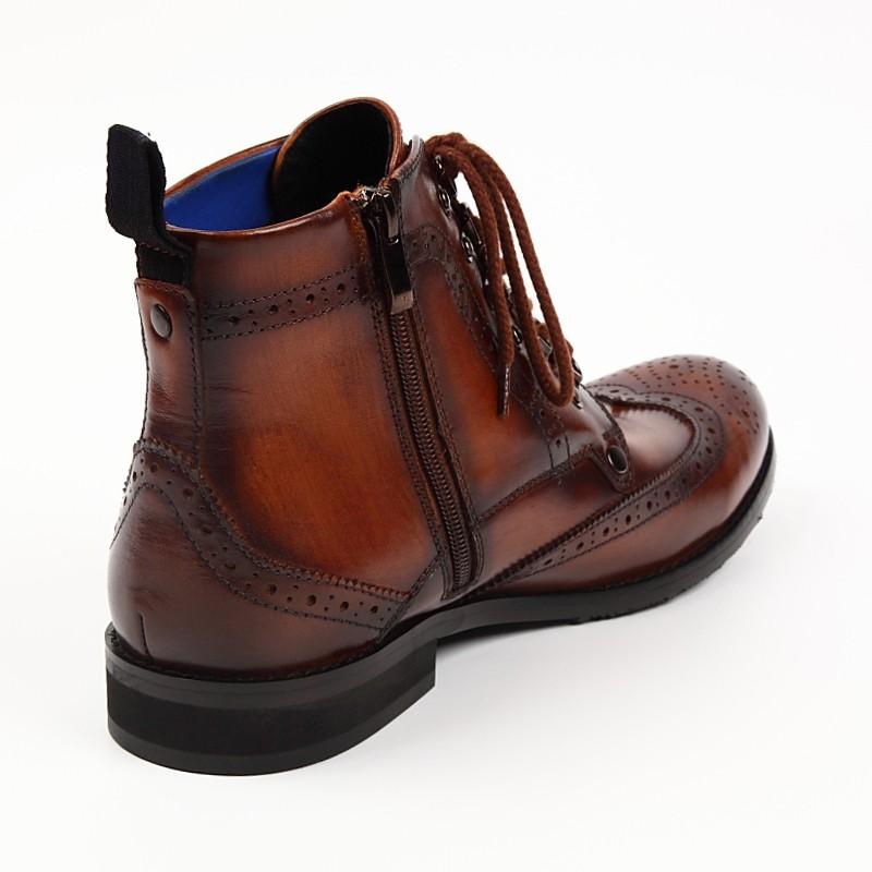日本製 本革 メンズ ウィングチップ ブーツ . サイドジップ