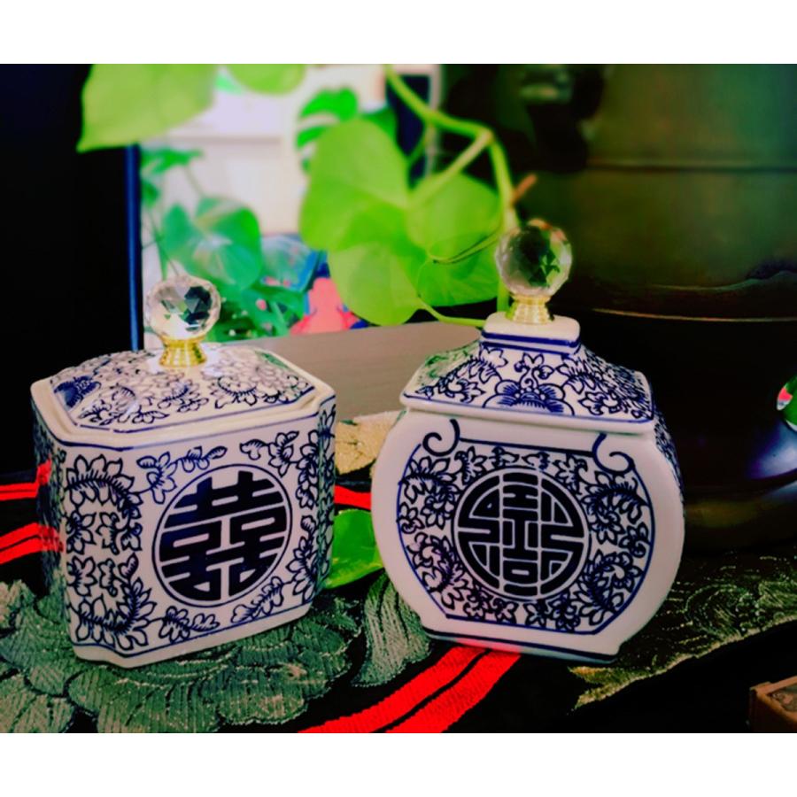 THE-SECRET-GARDEN シノワズリ クリスタル蓋付青白陶器 全3種類 飾り壺