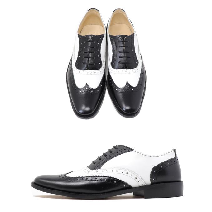 送料無料 本革 レディース 女性用 ウィングチップ ホワイト＆ブラック