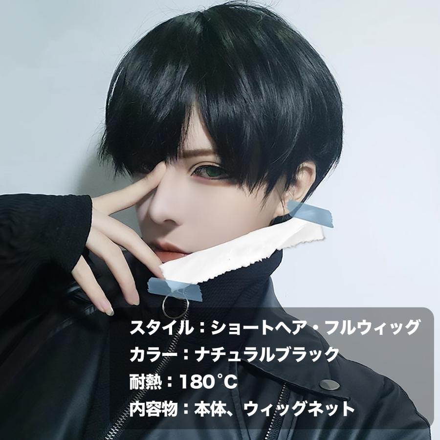 メンズウィッグ ショート フルウィッグ ウィッグネット 付 ブラック 黒
