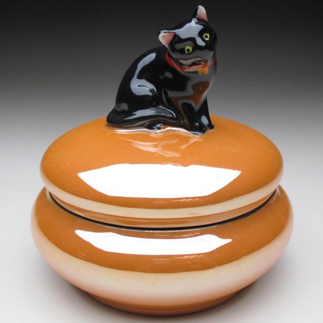 ノリタケ オールドノリタケ 黒猫フィギュア付 小物入れ パウダー