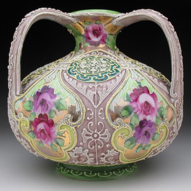 ノリタケ オールドノリタケ 金彩盛り上げ薔薇絵 花瓶 : アンティーク