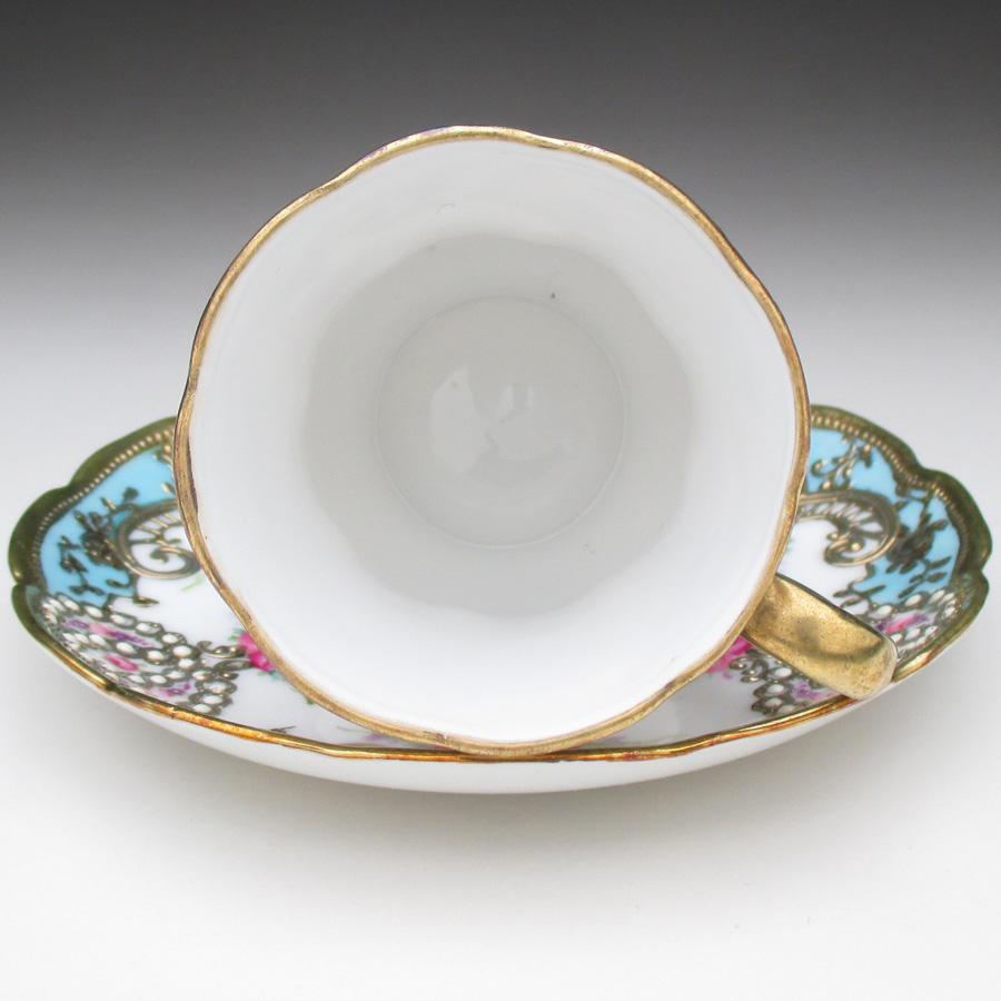 ノリタケ オールドノリタケ 金盛りジュール薔薇絵 カップ＆ソーサー (a