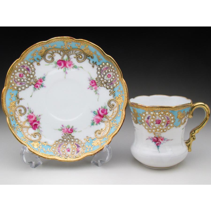 ノリタケ オールドノリタケ 金盛りジュール薔薇絵 カップ＆ソーサー (a