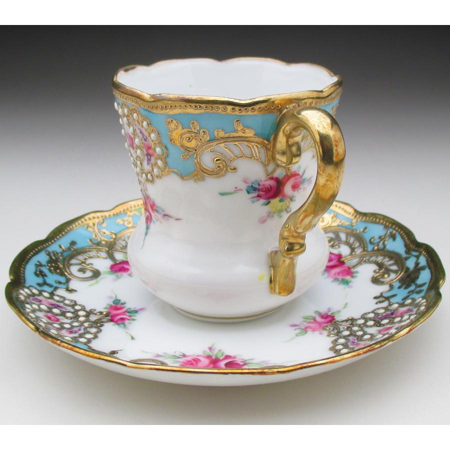 ノリタケ オールドノリタケ 金盛りジュール薔薇絵 カップ＆ソーサー (a