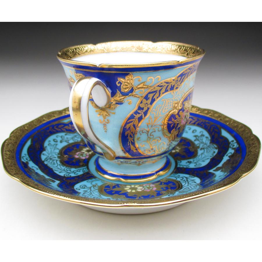 ノリタケ オールドノリタケ ブルー地金盛り花文 カップ＆ソーサー (c