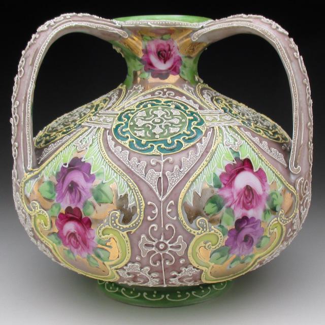 ノリタケ オールドノリタケ 金彩盛り上げ薔薇絵 花瓶 : アンティーク